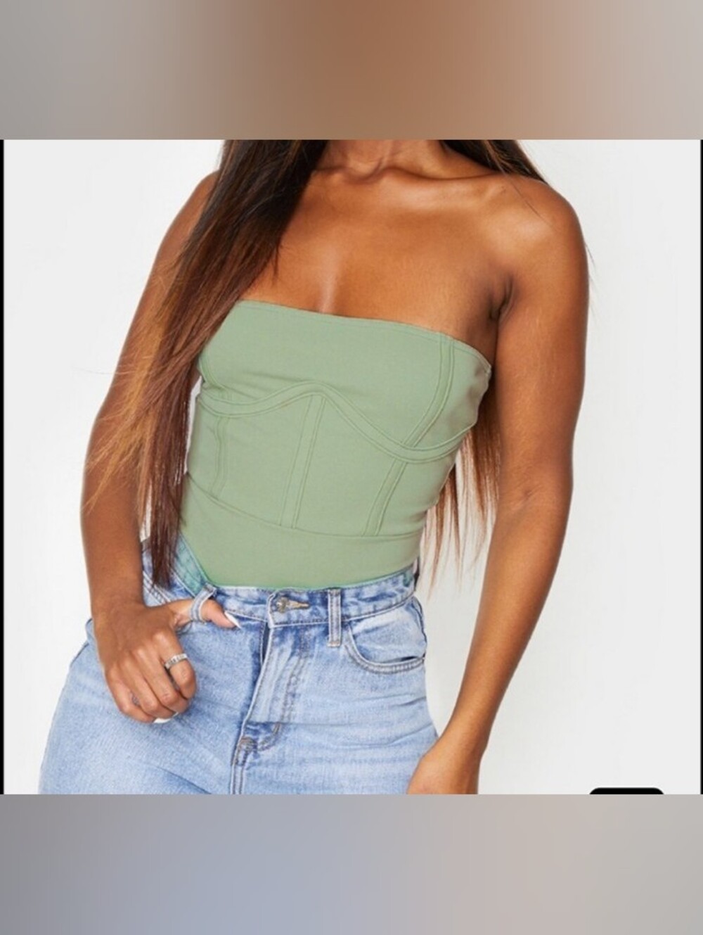 Like New! Strapless Bandeau Corset-Style Bodysuit - Sage Green